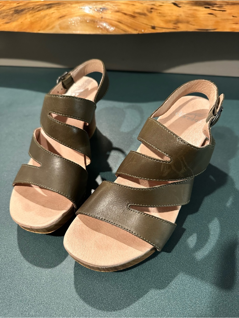 Dansko Olive Green Leather Strappy Slingback Sandals